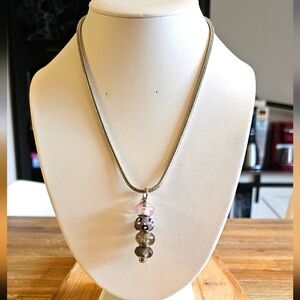 Vintage Stainless Steel Silver Plated Multigem Pendant Necklace.